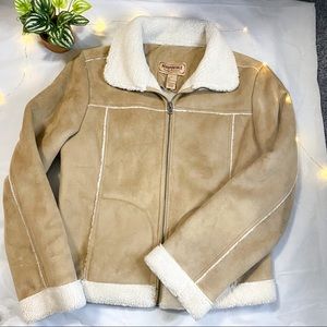 Tan Sherpa Lined Zip Up Jacket